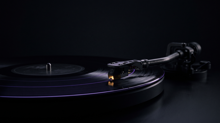 Turntable tonearm in violet light