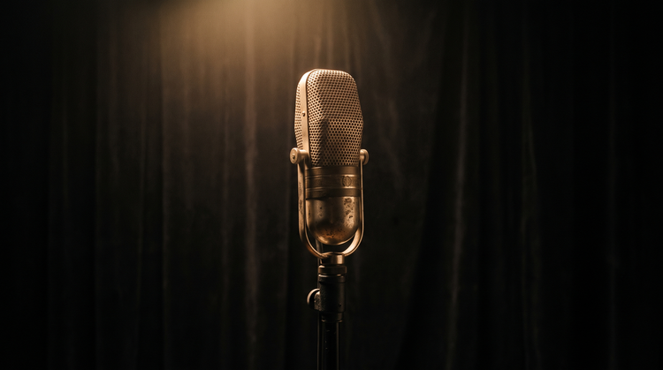 Vintage ribbon microphone in gold rim light