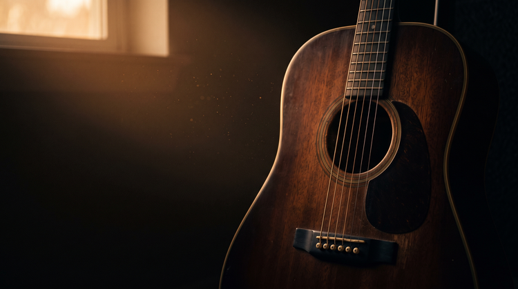 Acoustic guitar in amber dusk light