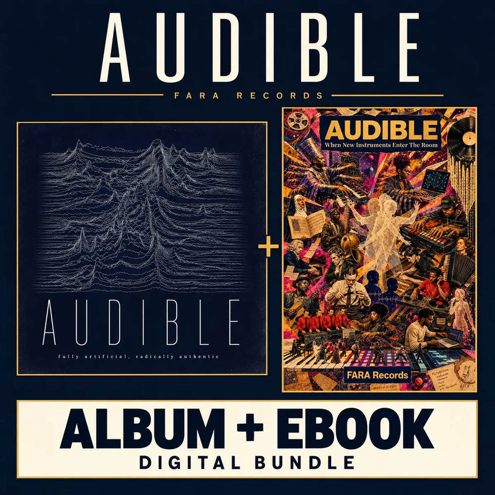 AUDIBLE digital bundle by FARA Records: album waveform artwork alongside the companion eBook cover, labelled Album + EBook