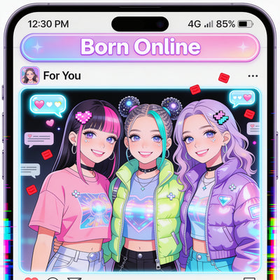 Born Online — FYP single cover: three girls inside a For You video tile
